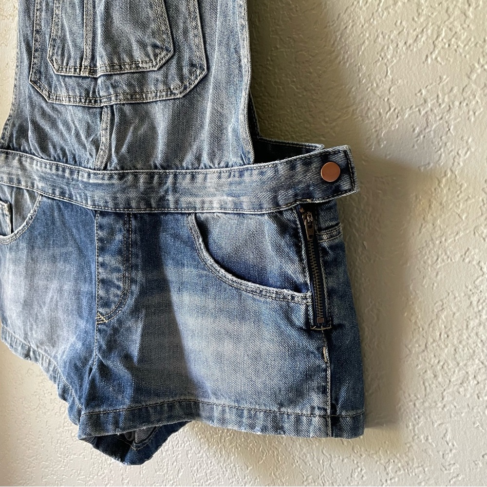 Zara Trafaluc Denim Collection Short Overalls Romper Blue Jean Women's Size S - Picture 6 of 11